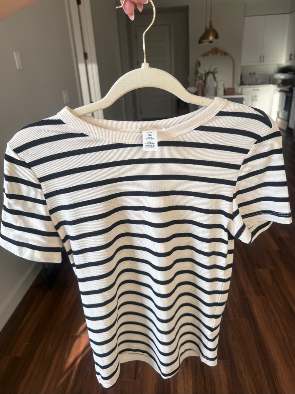 Striped Short-Sleeve Crewneck Top - Black & Cream